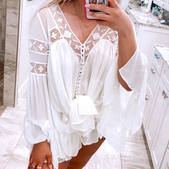 Free People Tops - free people ruffled button down tunic dress